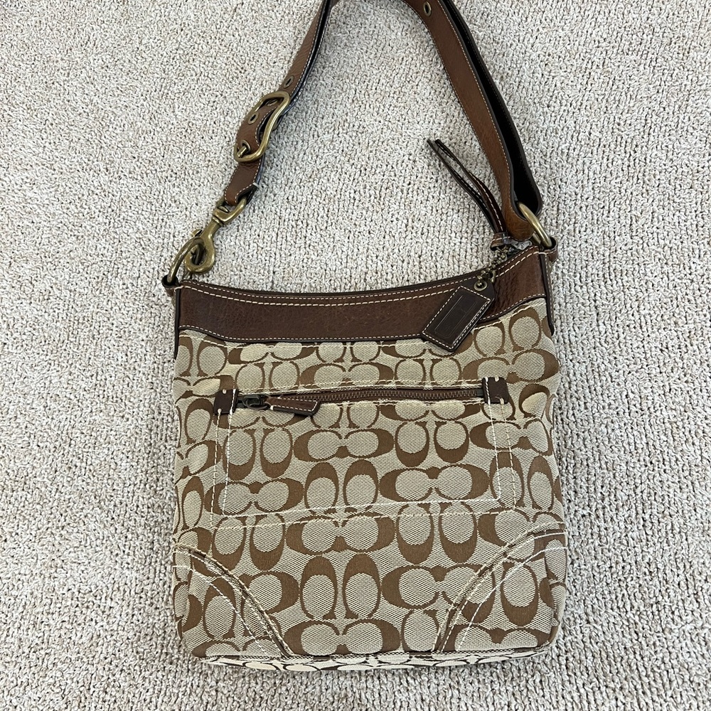 Coach Tan and Brown Signature Crossbody Bag